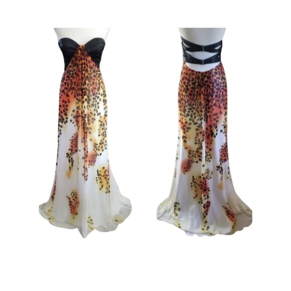 Cache Black, White, Orange Animal Print Strapless Maxi Dress 4 - Picture 1 of 10